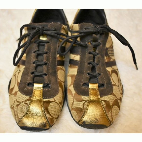 Coach Kate shoes sneakers brown stripe gold toe detail size 8 1/2 M EUC - Picture 3 of 7